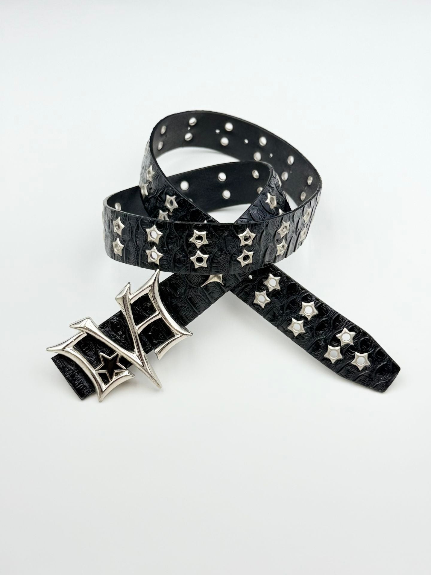 Y2K Punk Rivet Leather Belts Star PU Waist Strap Double Row Hollow vintage punk rock waistband goth subculture street hip-hop
