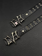 Y2K Punk Rivet Leather Belts Star PU Waist Strap Double Row Hollow vintage punk rock waistband goth subculture street hip-hop