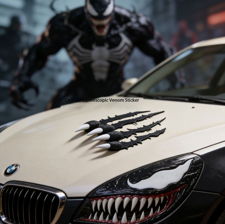 Creative 3D "Venom Claw" decal—versatile sticker for covering scratches; suitable for headlights, wheel arches, and electric vehicle bodies. 主图