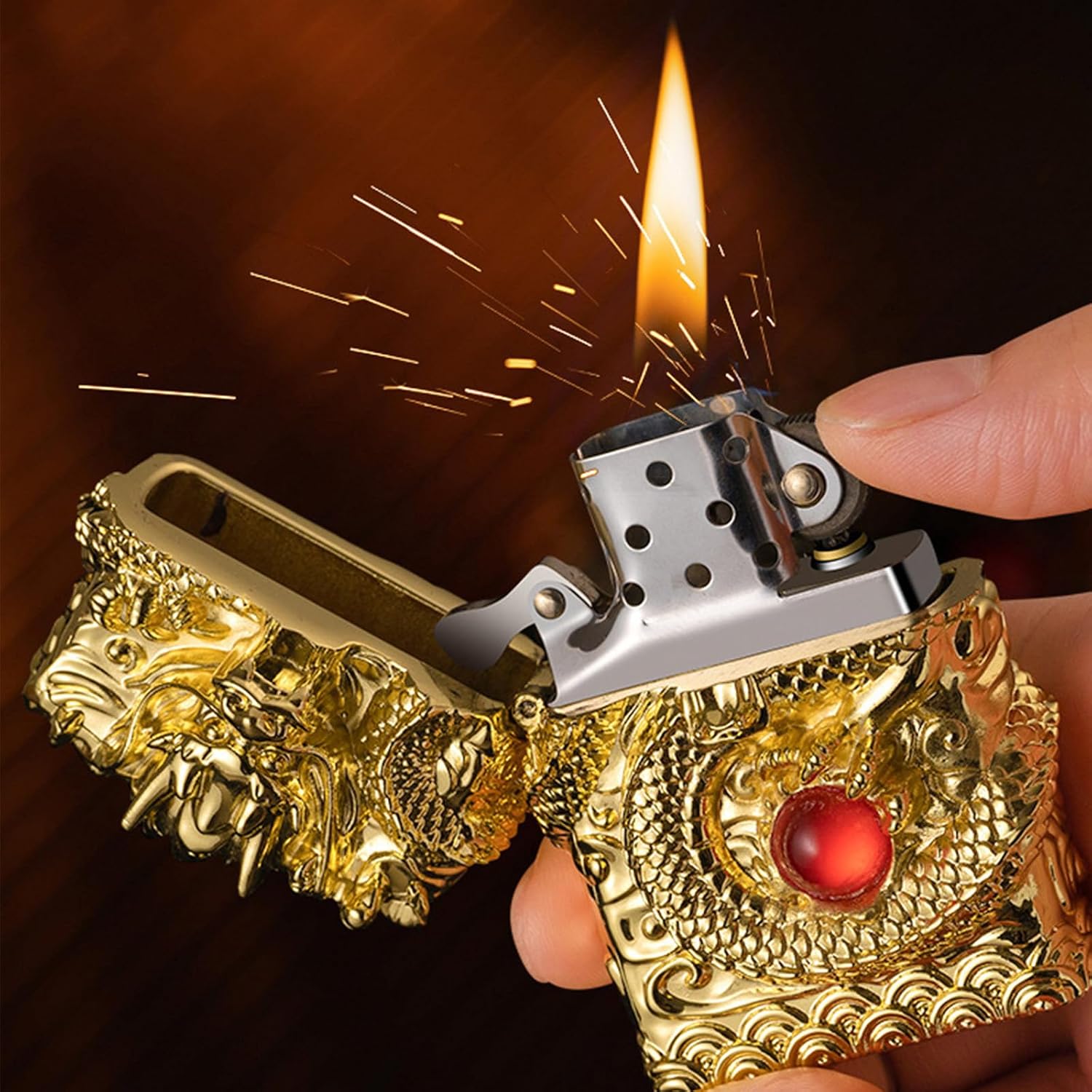 Cool Dragon Kerosene Lighter Windproof Reusable for Men Smoking(B) | Cool Dragon Kerosene Lighter Windproof Kerosene Lighters Vintage Reusable Trench Lighter Grinding Wheel Lighters