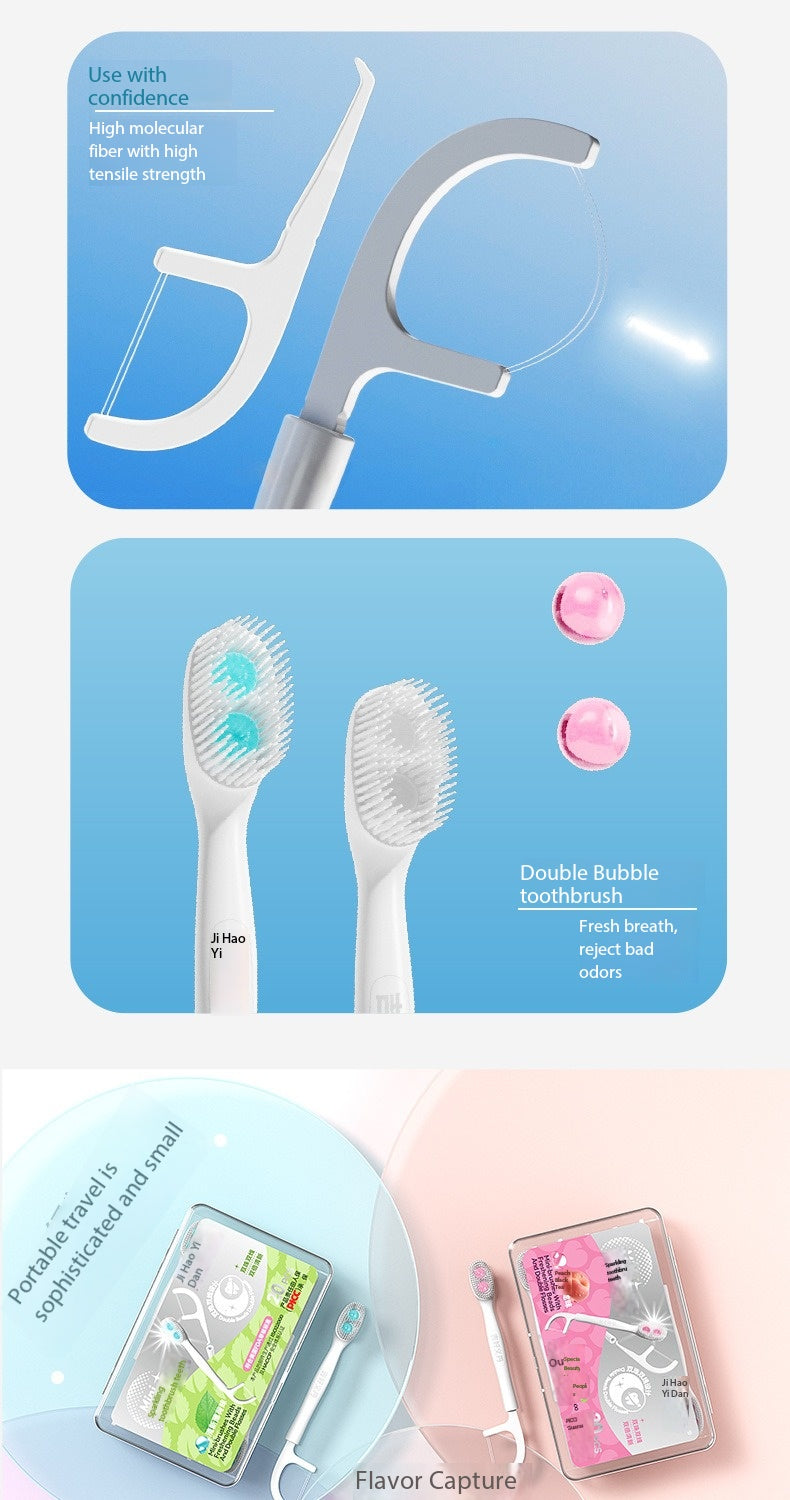 20PCS Burst Beads Toothbrush with Two Line Dental Floss, Popping Beads Water-Saving Disposable Toothbrush for Trip Outdoor Daily Care