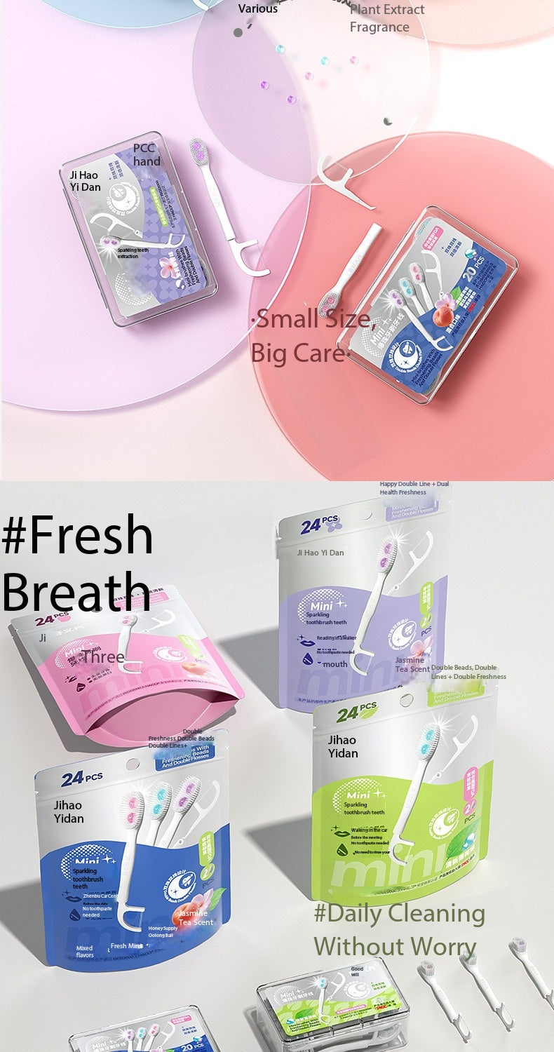20PCS Burst Beads Toothbrush with Two Line Dental Floss, Popping Beads Water-Saving Disposable Toothbrush for Trip Outdoor Daily Care