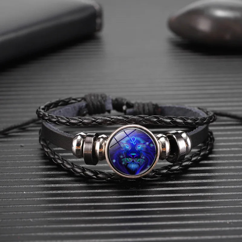 12 Zodiac Signs Constellation Charm Luminous Bracelet Men Women Fashion Multilayer Weave Leather Bracelet & Bangle Birthday Gift
