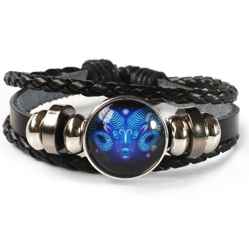12 Zodiac Signs Constellation Charm Luminous Bracelet Men Women Fashion Multilayer Weave Leather Bracelet & Bangle Birthday Gift उप चित्र