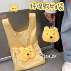 Winnie the Pooh Foldable Shopping Bag Supermarket Grocery Shopping Storage Bag Portable Bag Keychain Pendant Charm