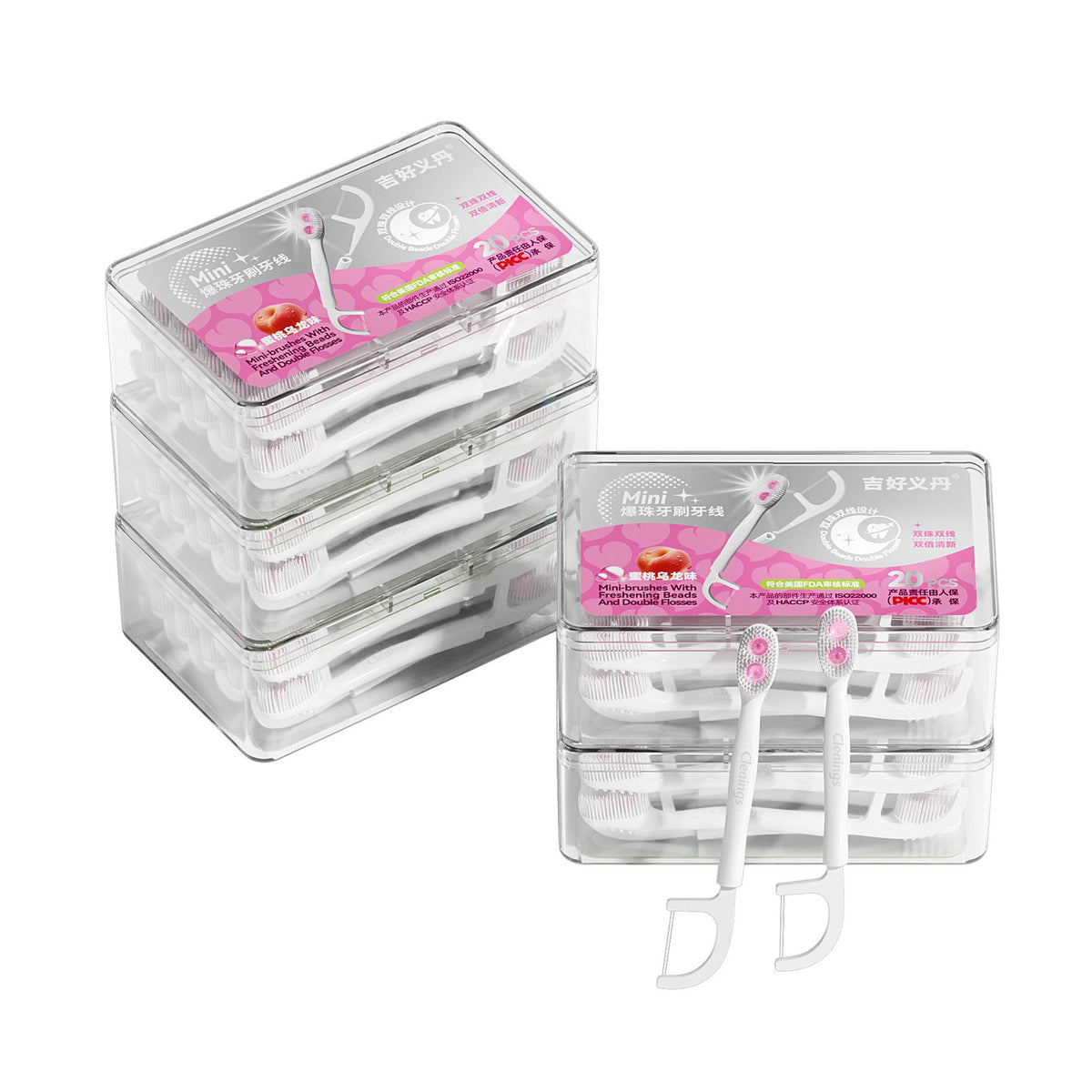 20PCS Burst Beads Toothbrush with Two Line Dental Floss, Popping Beads Water-Saving Disposable Toothbrush for Trip Outdoor Daily Care