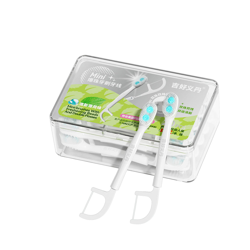20PCS Burst Beads Toothbrush with Two Line Dental Floss, Popping Beads Water-Saving Disposable Toothbrush for Trip Outdoor Daily Care