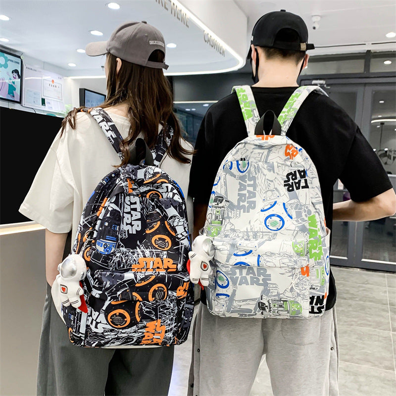 High school backpack boys ins trendy cool personality graffiti college student schoolbag women's casual simple versatile backpack