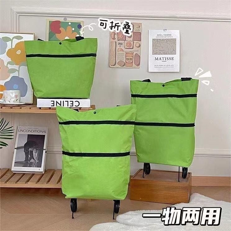 Large capacity shopping bag with wheel Portable foldable tug bag Folding home shopping cart Shopping camping storage