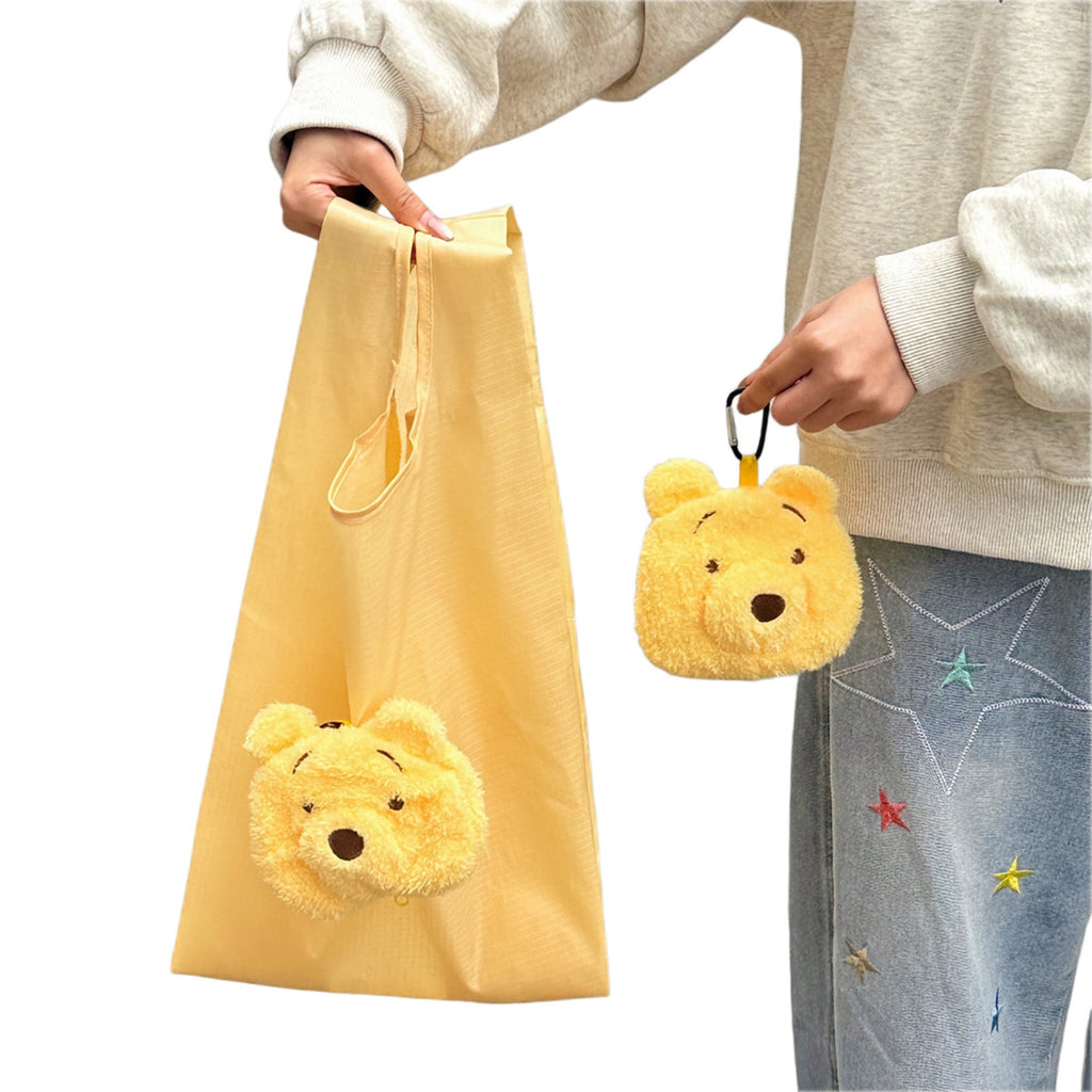 Winnie the Pooh Foldable Shopping Bag Supermarket Grocery Shopping Storage Bag Portable Bag Keychain Pendant Charm