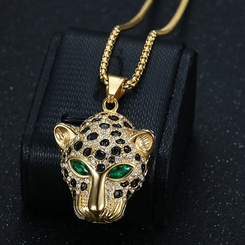 Vintage Stainless Steel Leopard Head Pendant Necklace Gothic Hip Hop Classic Animal Necklaces For Men Fashion Party Jewelry Gift