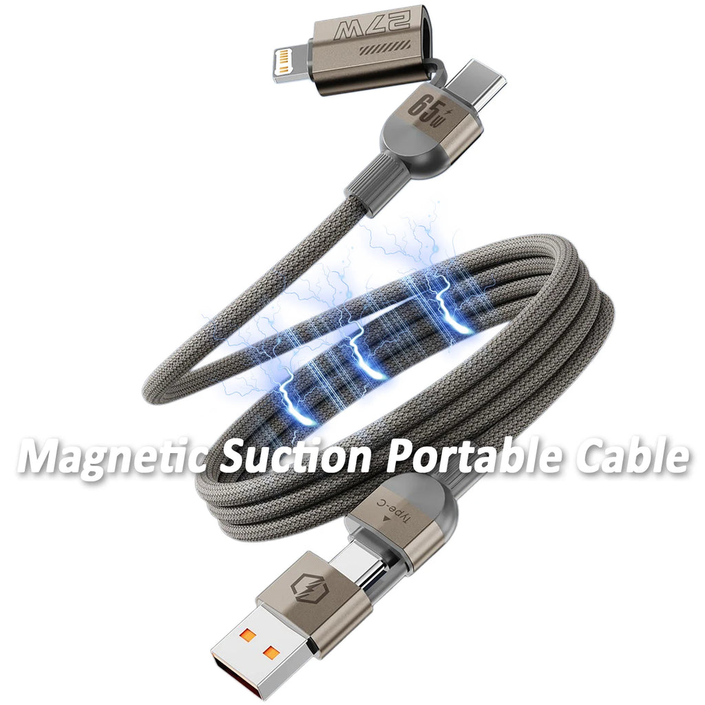 Magnetic 4 IN 1 USB Charge Cable for iPhone 15 14 13 Huawei Xiaomi 240W Fast Charge Data Line Portable Storage 2 IN 2 Charger