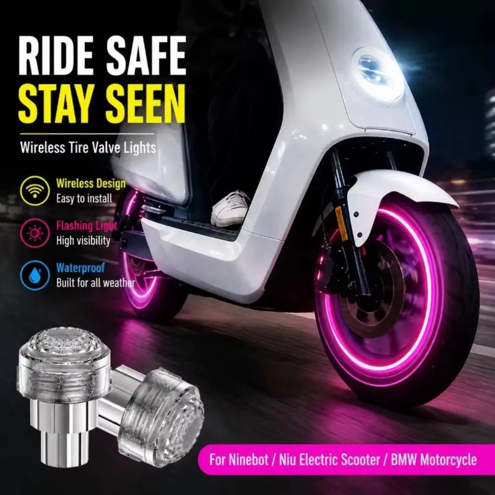 Motorcycle Tire Valve Light Rim Strobe Warning Wheel Lamp Flashing Vibration Activated Waterproof Decorative for Car E-Scooter