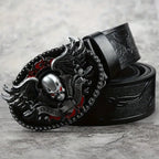 HERSHINE Men's Vintage Embossed Leather Belt (1 Piece), Skull Ghost Buckle, Y2K Gothic Punk Rock Hip Hop Accessory，spring，summer
