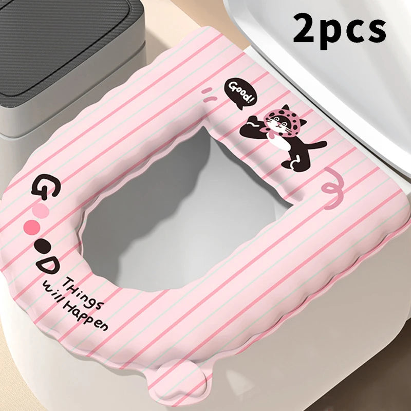 2pcs Waterproof Sticky Toilet Seat Cover - Soft Handle, All-Season Universal for Home