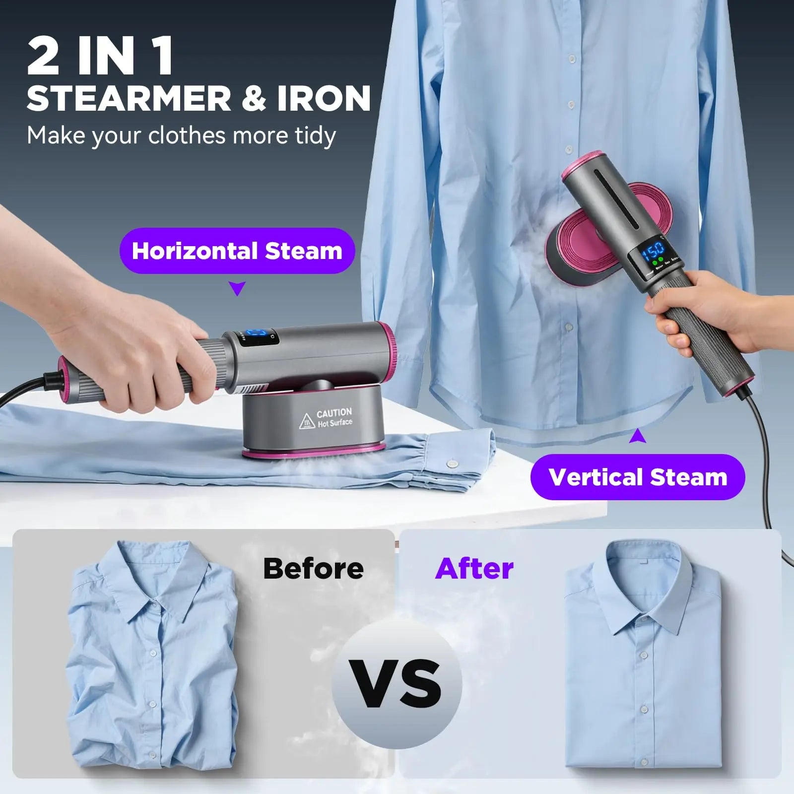 Handheld Steam Iron Garment Steamer Portable Mini for Clothes Fast Heating Travel Garment Fabric Press Machine with Home Secondary image