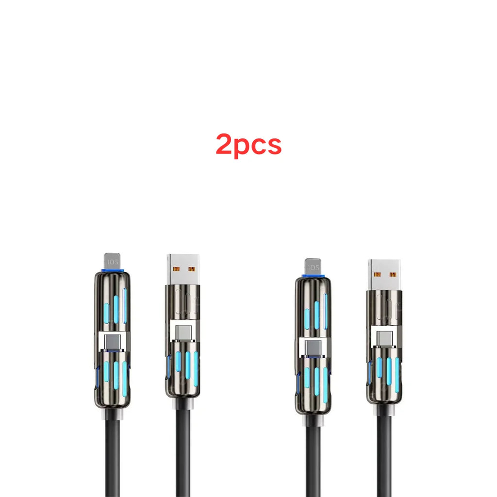 USB、Type C, lightning-Max 240W Fast Charging and Data Sync MFISH 4-in-1 Multi-Function USB Charging Cable for 16/15, iPad
