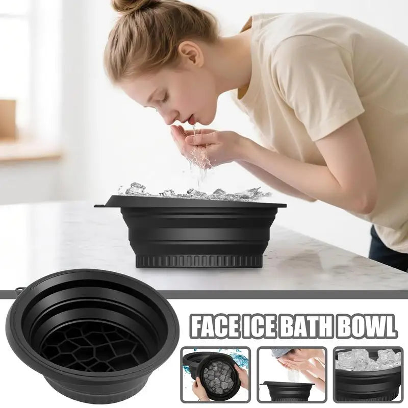 Face Ice Bath Bowl Camping Wash Basin Silicone Reusable Foldable Cooling Washing Basin With Build In Cube Tray For Facial Roller 主图