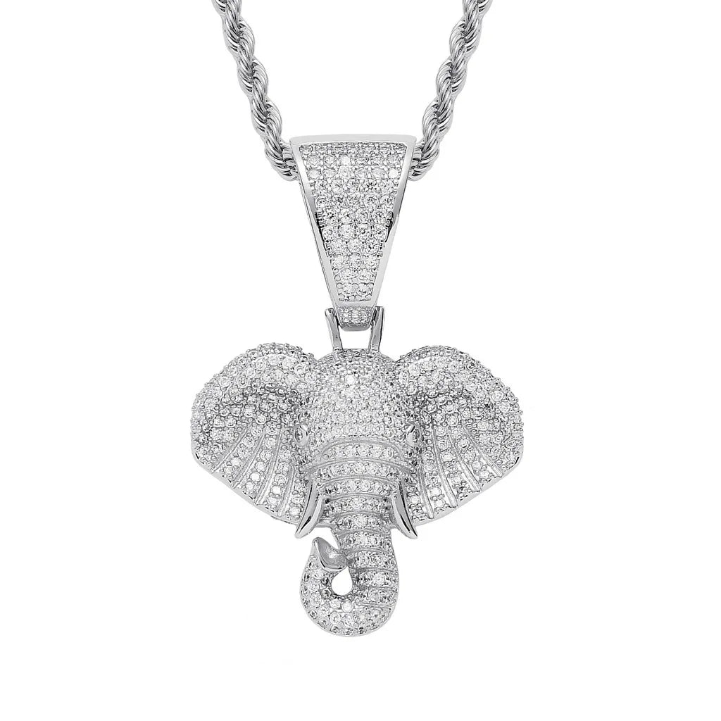 New Elephant Head Hip-hop Pendant with Gold Micro Inlaid Animal Hip-hop Accessory  necklace