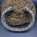 Vintage Distressed Double Dragon Two-Ring Open Bangle, Handmade Chinese Style Unisex Couple Bracelet