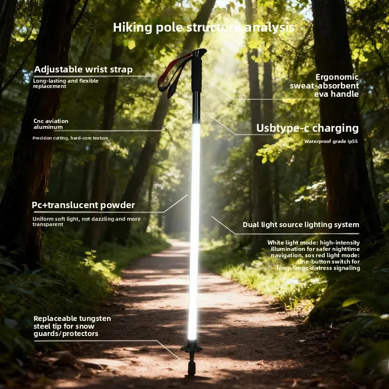 Luminous LED Lighted Hiking Trekking Pole Ultralight Portable Professional Night Climbing Outdoor Equipment