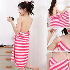 Wearable Striped Strappy Bath Towel for Women,backless Design,sexy and Fashionable.Coral Fleece Wearable Bath Towel,soft and Quick-drying