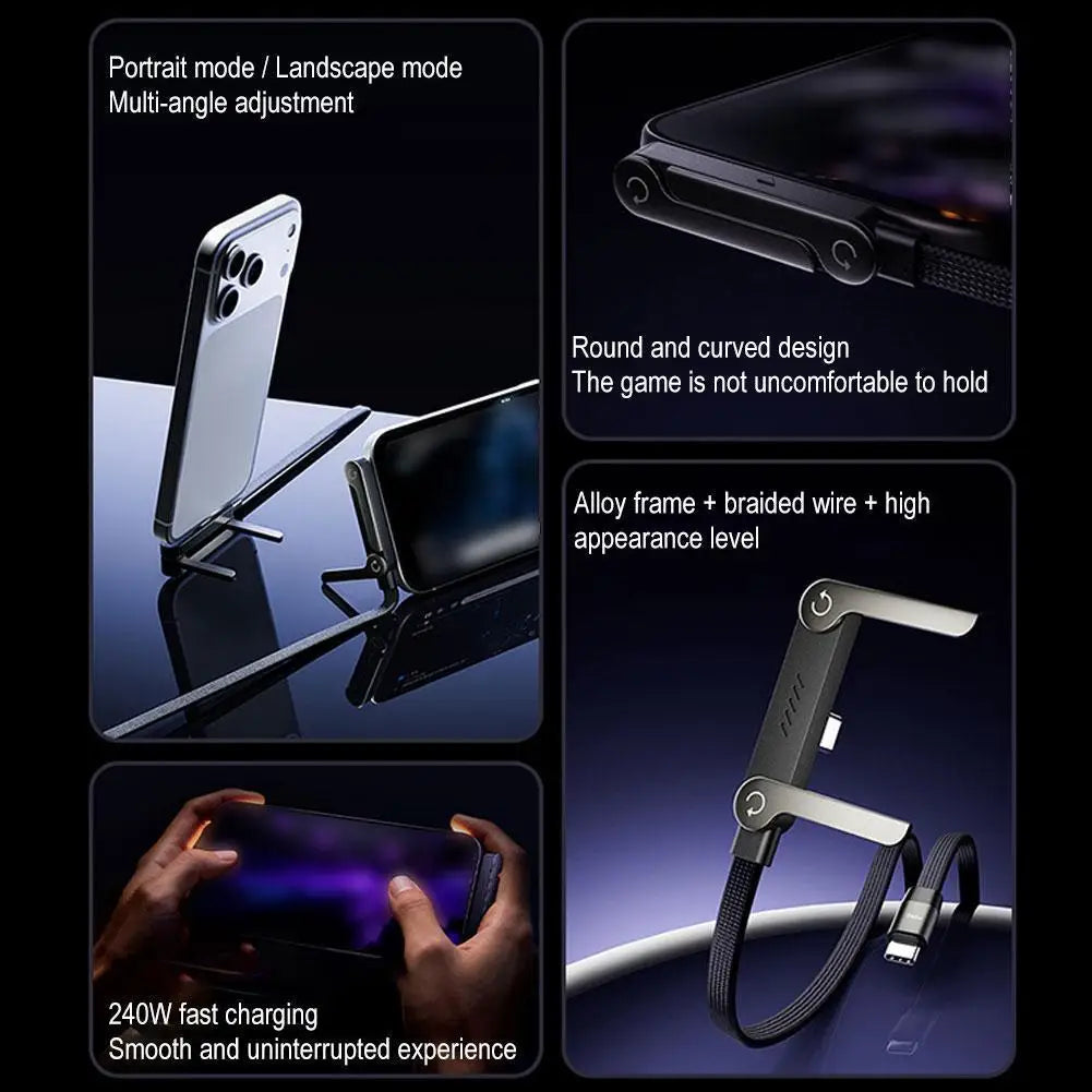240W Invisible Holder Charger Cable Fast Charging Cord With Built-in Phone Stand Charging Cable 2in1 USB Type-C To USB-C Cable उप चित्र