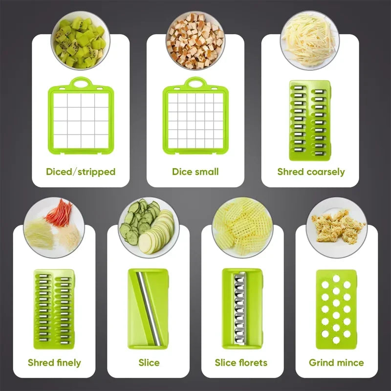 16PCS Vegetable Chopper Set Multi‑Function Kitchen Slicer Dicer Shredder Handle Food Grater for Potato Onion Vegetable Cutting