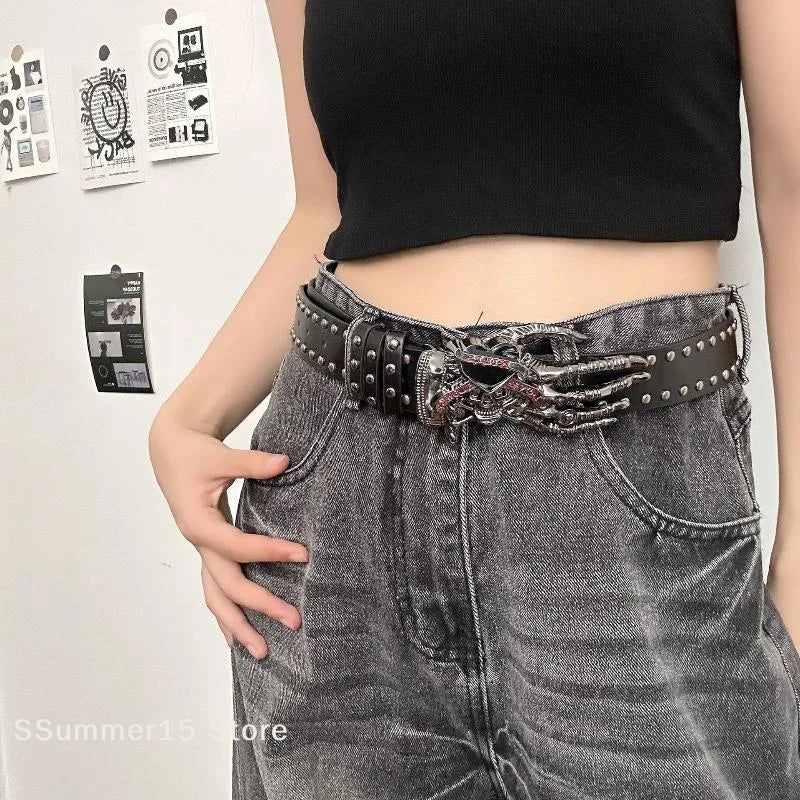 【R】Punk Claw PU Leather Belt For Women And Men Harajuku Gothic Y2K Design Personality Embossed Belt Decoration Accessories