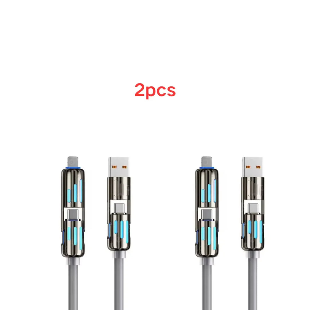 USB、Type C, lightning-Max 240W Fast Charging and Data Sync MFISH 4-in-1 Multi-Function USB Charging Cable for 16/15, iPad