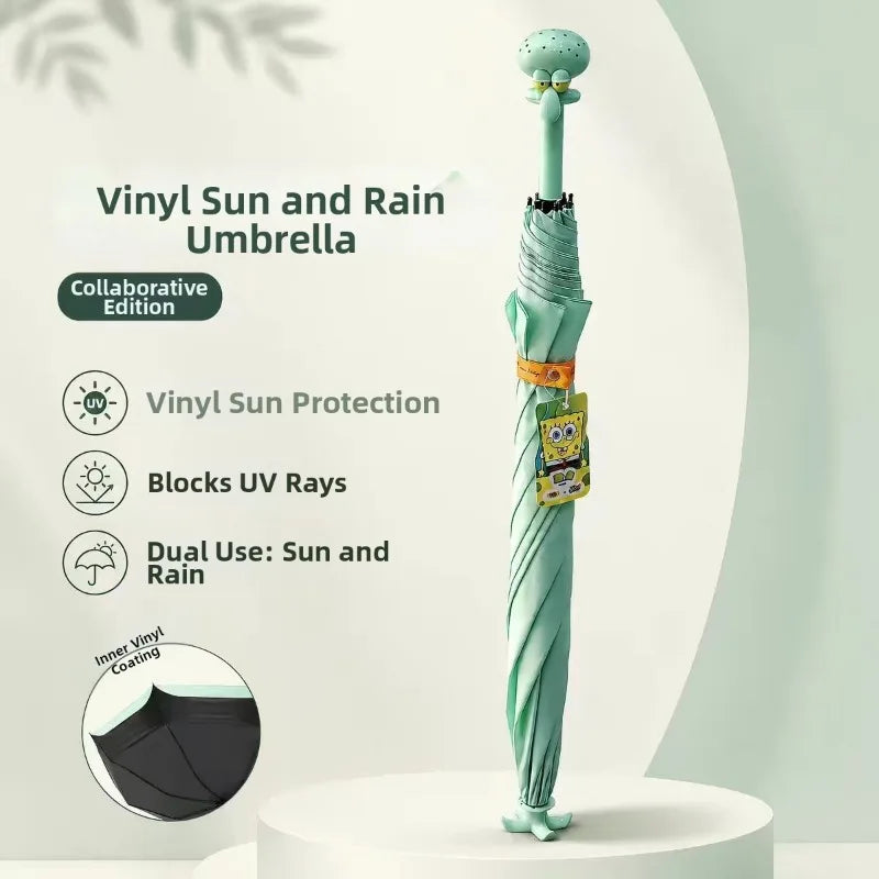 Cartoon abstract Squidward straight sunshade light outdoor umbrella, suitable for students to go to school and daily commute.