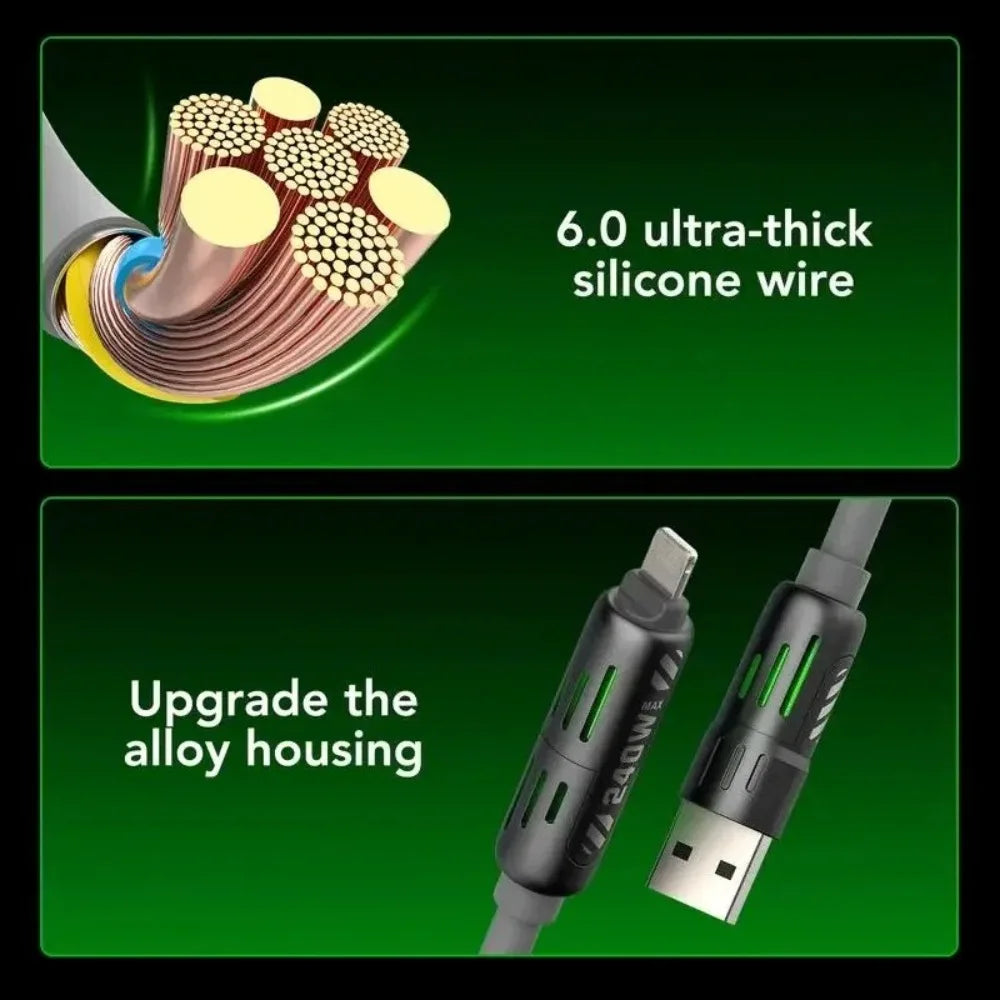 USB、Type C, lightning-Max 240W Fast Charging and Data Sync MFISH 4-in-1 Multi-Function USB Charging Cable for 16/15, iPad