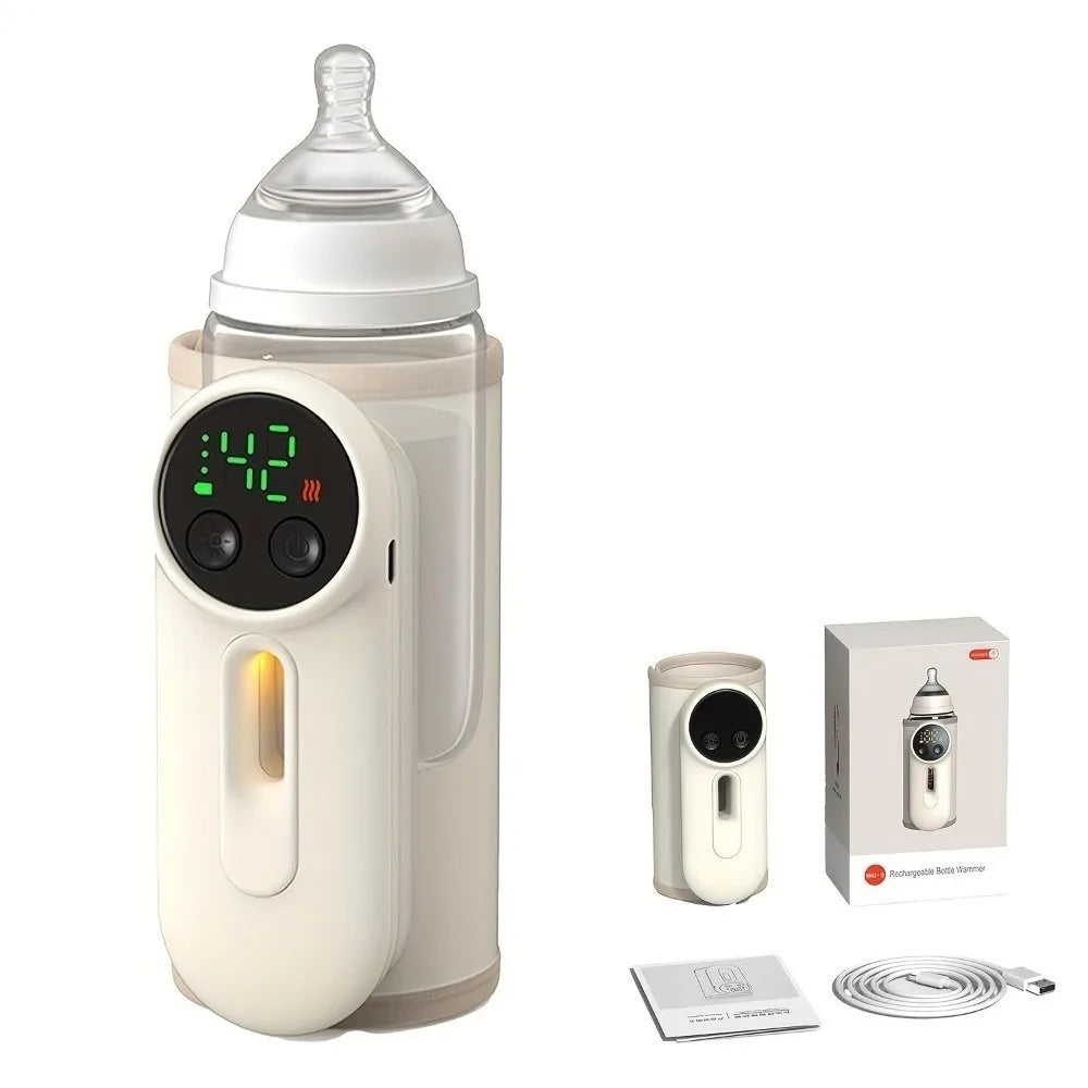 USB Rechargeable Portable Bottle Warmer Constant Temperature Digital Display Breastmilk Heating Sleeve Cordless