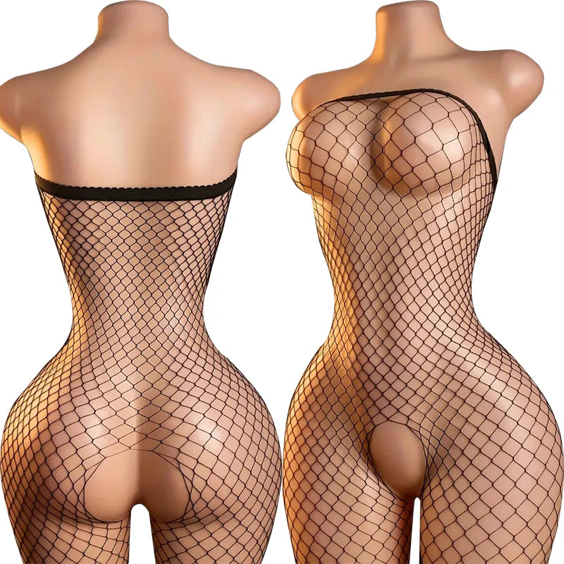 Breast Wrapping Teddies Bodysuit Strapless Underwear Fishnet Hollow Bodystocking Erotic Bodysuits Sexy Crotchless Lingerie Women