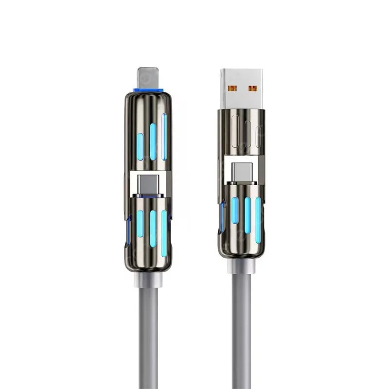 USB、Type C, lightning-Max 240W Fast Charging and Data Sync MFISH 4-in-1 Multi-Function USB Charging Cable for 16/15, iPad