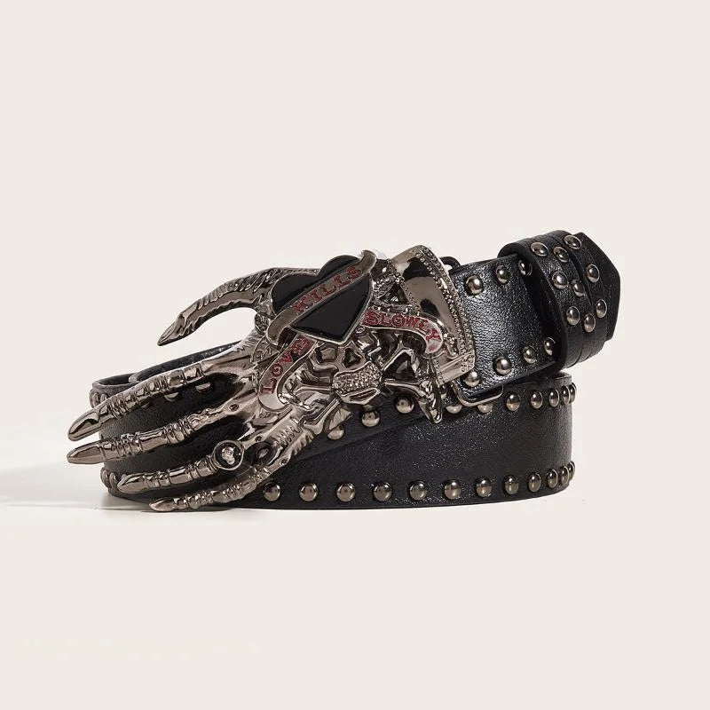 【R】Punk Claw PU Leather Belt For Women And Men Harajuku Gothic Y2K Design Personality Embossed Belt Decoration Accessories