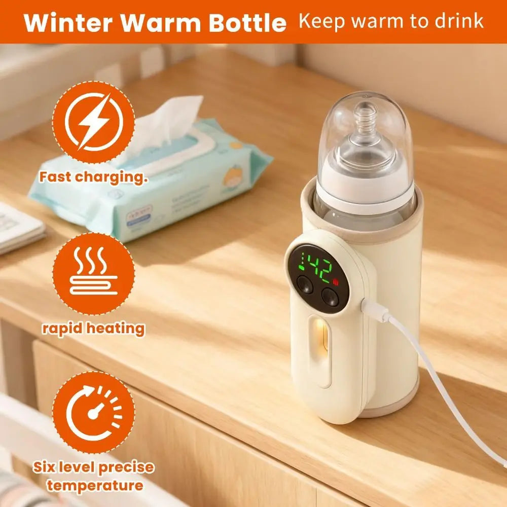 USB Rechargeable Portable Bottle Warmer Constant Temperature Digital Display Breastmilk Heating Sleeve Cordless