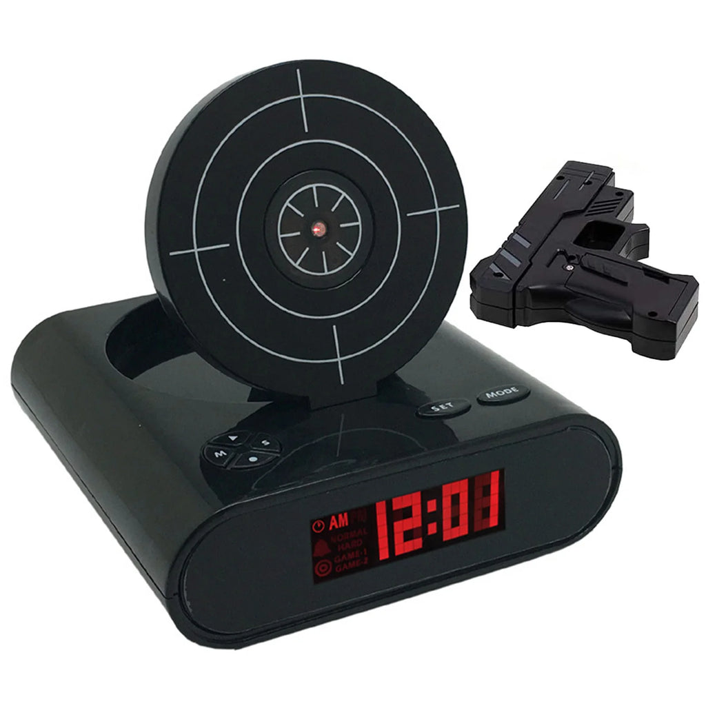 Target Alarm Clock with Gun & LED Display Creative Target Laser Shooting Clocks 2 Alarming Wake Up Digital Electronic Desk Clock