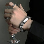 Stainless Steel Braided Double Row Metal Bracelet with Magnetic Clasp Men's Personalized Hip Hop Rock Party Punk Jewelry