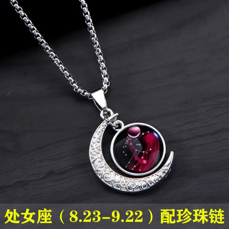 New Zodiac Sign Necklaces for Men Women Trendy Luminous Pendant Necklaces Cool Unique Couple Hip-hop Necklaces Stainless Steel