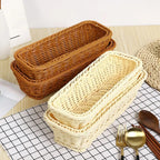 Rectangular Imitation Rattan Storage Basket Household Portable Tableware Storage Container Universal Save Space Faux Wicker Tray