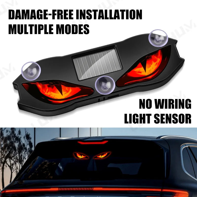 Solar Powered Car Window LED Light Vibration Activated Auto On/Off Devil's Eye Solar Charging Type-C Rechargeable Warning Light