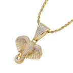 New Elephant Head Hip-hop Pendant with Gold Micro Inlaid Animal Hip-hop Accessory  necklace