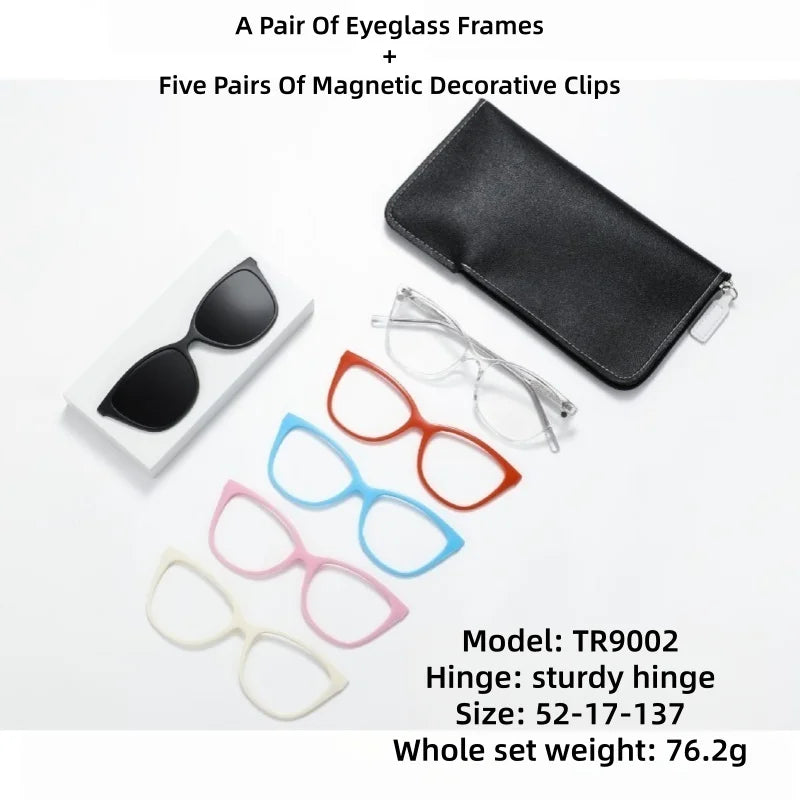 JAEVAR New Retro Floral Cat Eye Magnetic Suction Set Glasses Frame With Five Pairs Of Flat Light Glasses Frame 9001-9007