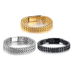 Stainless Steel Braided Double Row Metal Bracelet with Magnetic Clasp Men's Personalized Hip Hop Rock Party Punk Jewelry