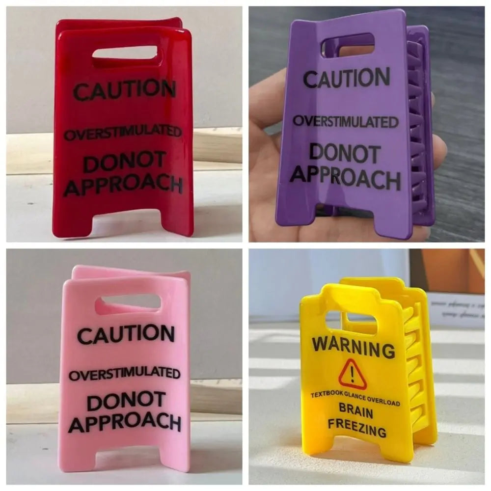 Novelty Caution Sign Hair Claw Clip Warning Message Thick Hairs Design Overstimulated Hair Clip Sensory Input Safety Awareness