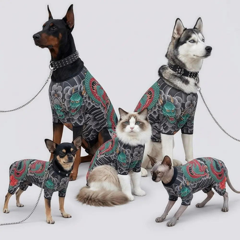 Creativity Four Seasons Dog Cat Tattooed Vest Lifelike Funny Pet Jacket Breathable Cool Pet Clothes For Pet S To 6XL