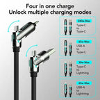 USB、Type C, lightning-Max 240W Fast Charging and Data Sync MFISH 4-in-1 Multi-Function USB Charging Cable for 16/15, iPad