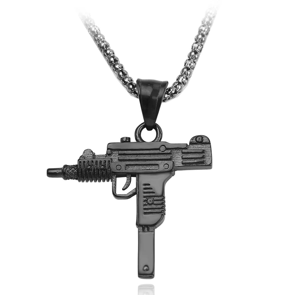 Punk Uzi Pistol Machine Gun Necklace Pendant - Fashion Hip Hop Jewelry for Men Handsome Personality Accessory