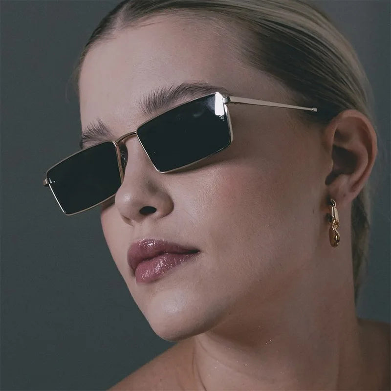 Metal Square Small Frame Sunglasses Women INS Fashion Luxury Street Photography Eyeglasses Sunshade Retro Unisex Sun Glasses उप चित्र